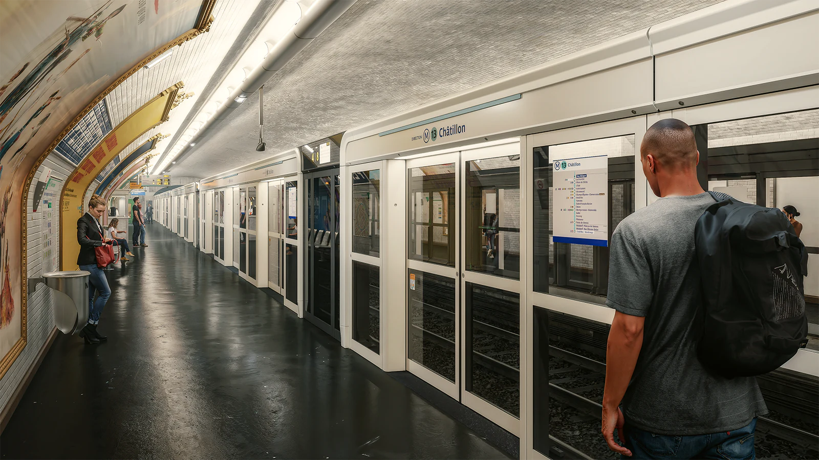 Visualisation 3D de la station Pernety sur la ligne 13 du métro parisien équipée de portes palières PSD Wabtec