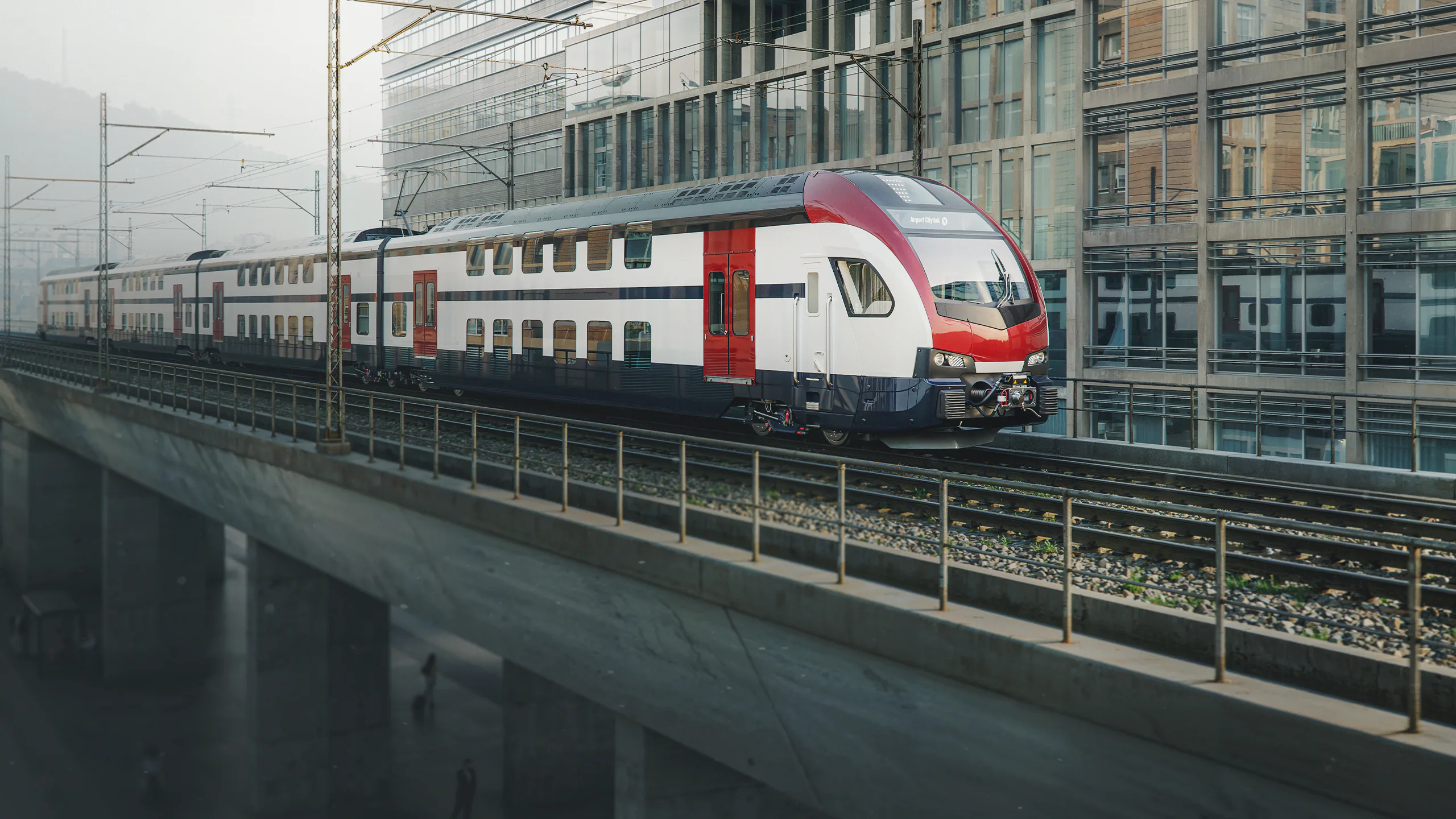 Rendu 3D d’un train à deux niveaux utilisé dans une présentation Wabtec destinée à Sécheron